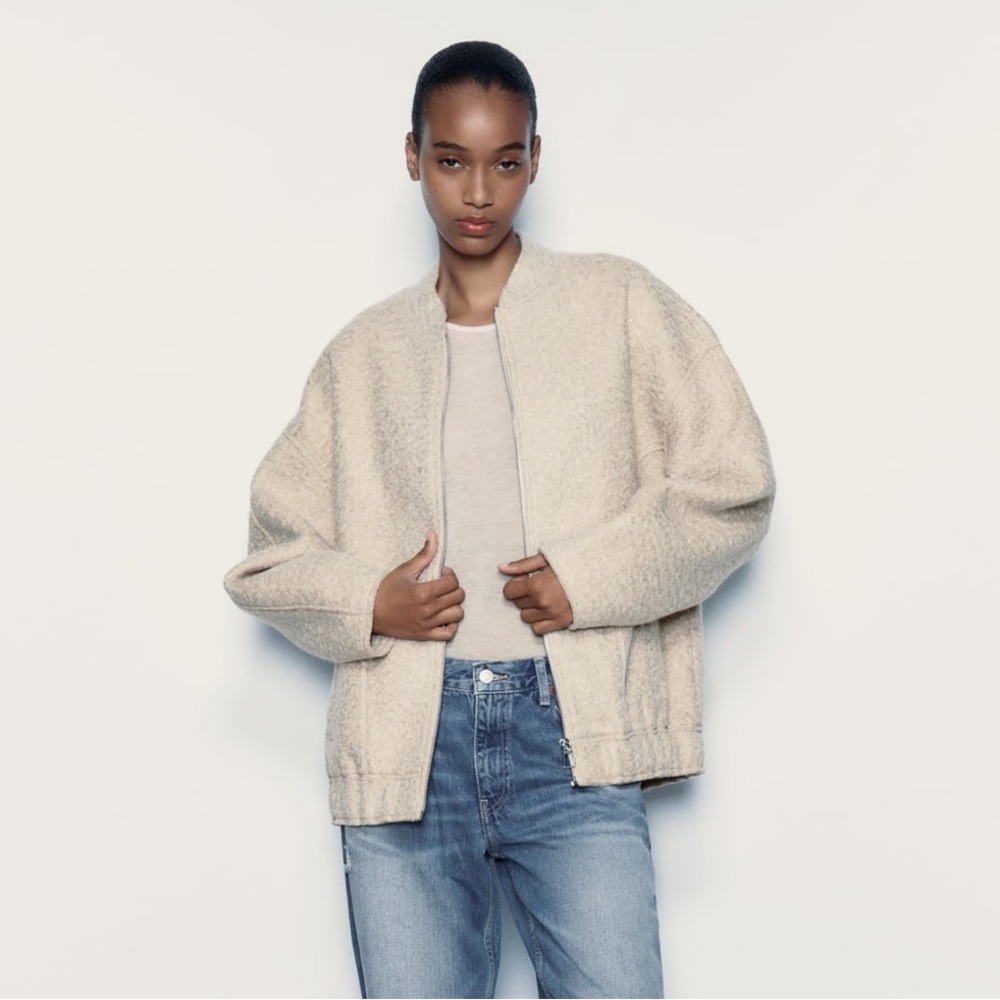 Zara oversized boucle bomber jacket
